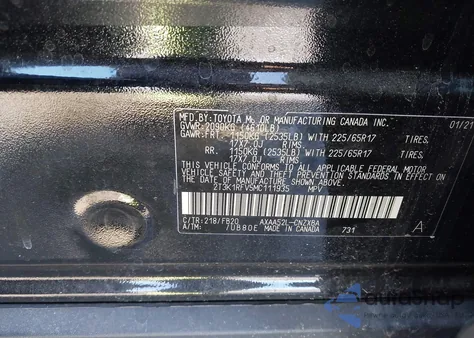 2021 Toyota Rav4 Le из США, поврежденный, VIN 2T3K1RFV5MC111935